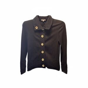 Jones New York Sweater Gold Buttons Tab Collar Black Size PP 2-4